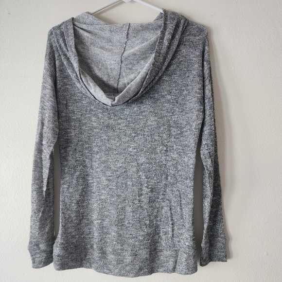 LIVE LOVE DREAM Grey White Hooded Knit Sweater Front Kangaroo Pocket Size XS - Picture 10 of 11
